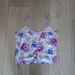 Floral Satin Camisole with Lace Details